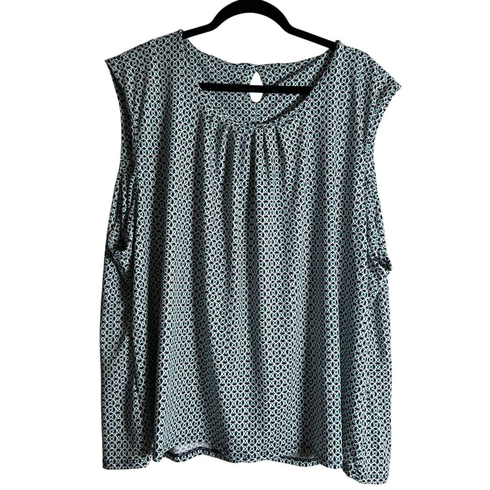 24SEVEN Comfort Apparel Top NWT Geometric Pattern Navy Green Size 3X